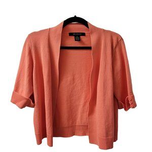 89th & Madison Cropped Open Front Coral Cardigan Cuffed Sleeve Women Medium 1040